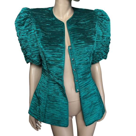 Lillie Rubin Vintage 80s Blouse Jacket Puffed Sleeves Snaps Front Closure Sz 10 - Picture 5 of 11